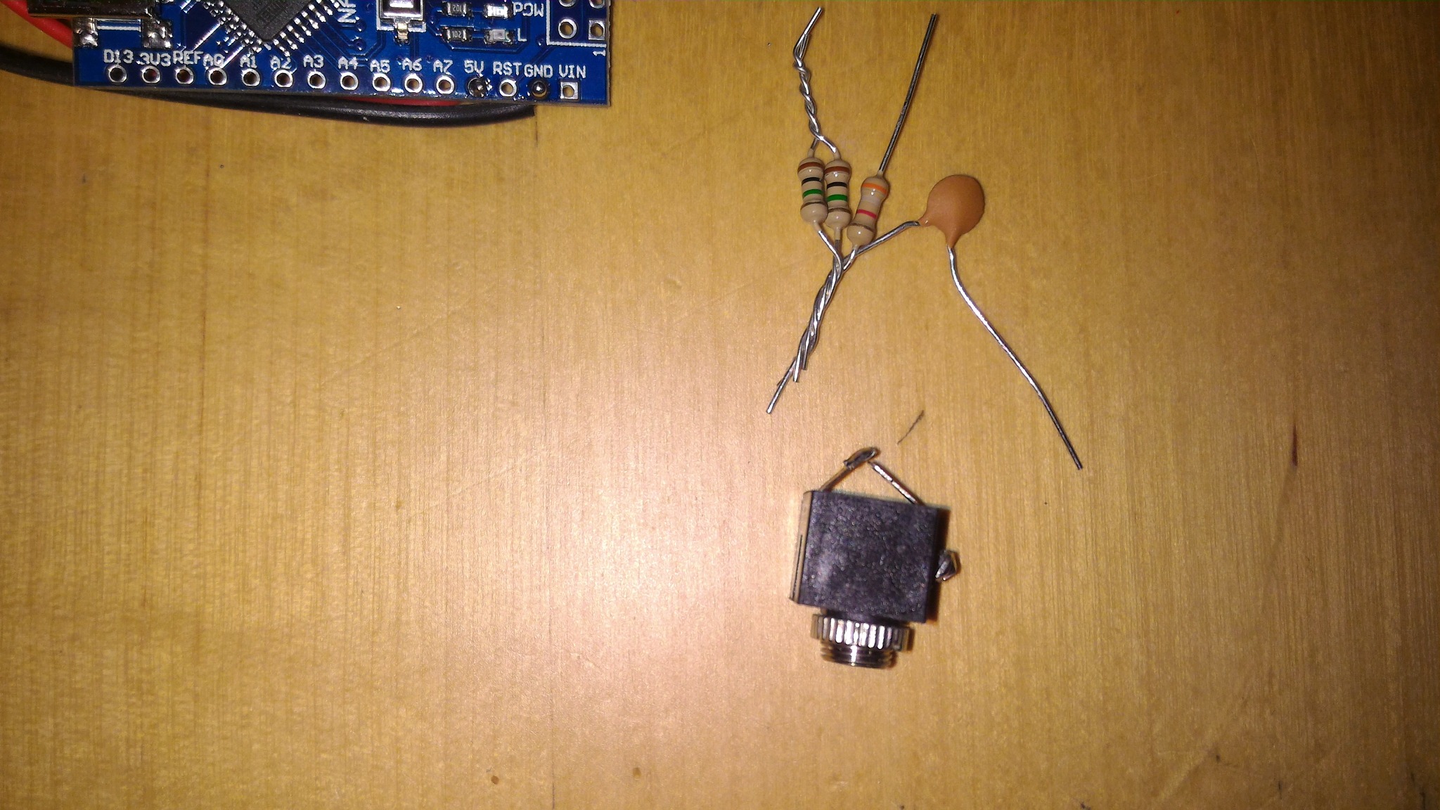 Audio jack parts before assembly